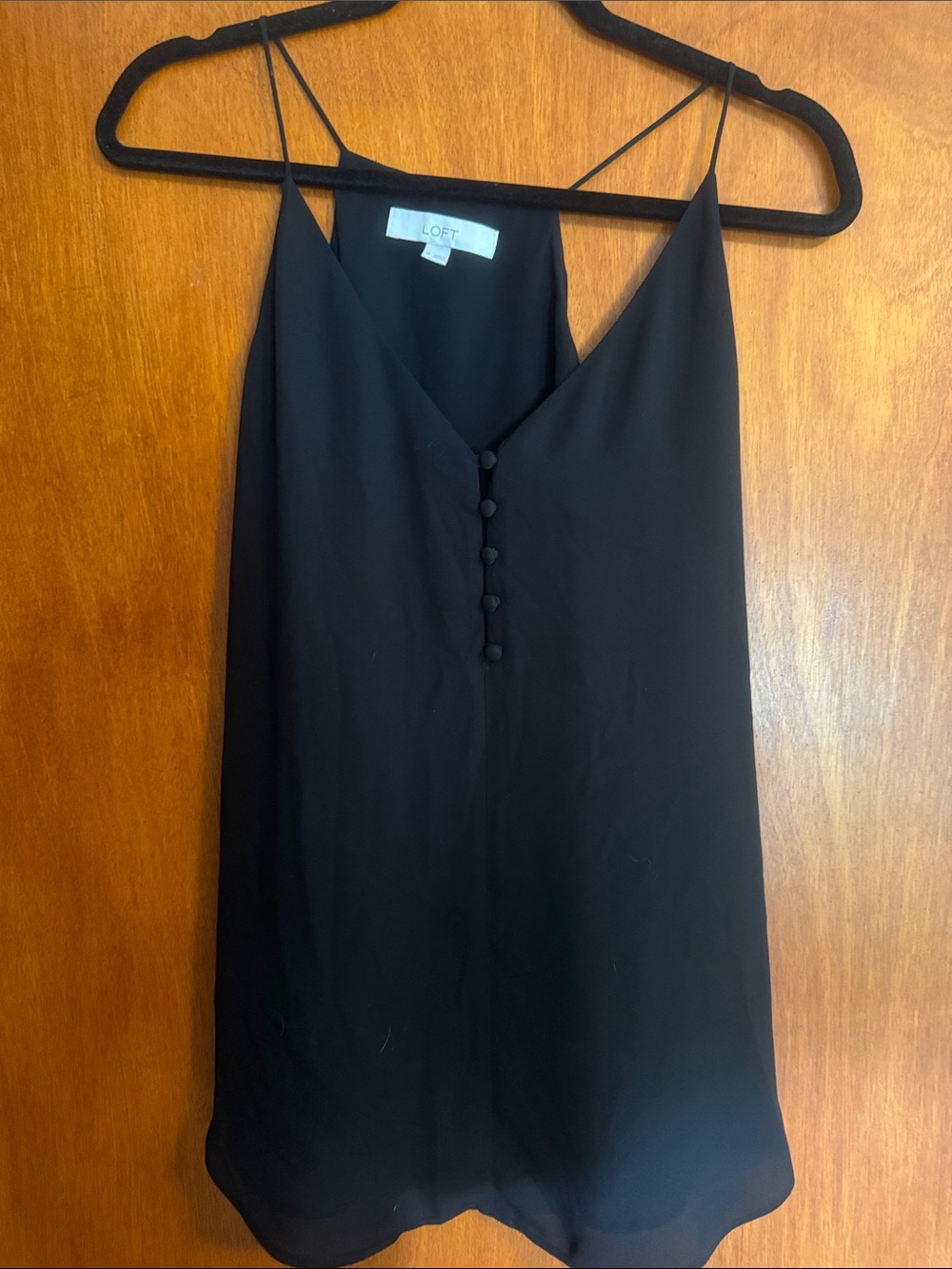 LOFT Black Button-Front V-Neck Spaghetti Strap Camisole